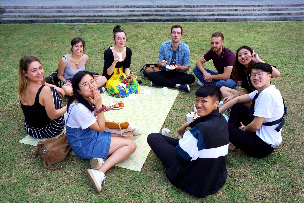 International students gathering on the NSYSU campus